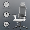 Denver Premium Design High-Back Ergonomic Office Mesh Chair with 3-Years Warranty – 2D Adjustable Headrest, Armrest & Lumbar Support, Metal Chrome Wheelbase-(DIY-Do It Yourself) (White- Grey)