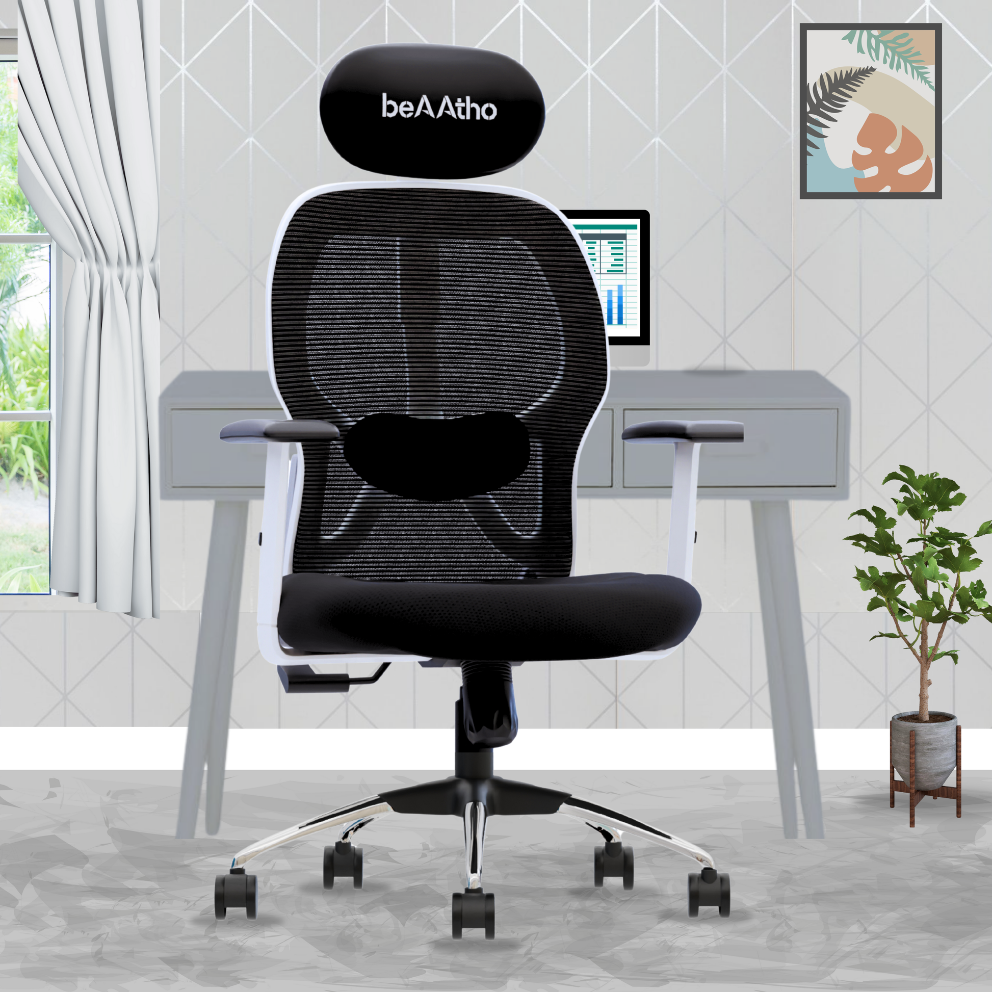 Leo Ergonomically Adjustable Executive High Back Mesh Home & Office Revolving Chair with 3 Years Warranty