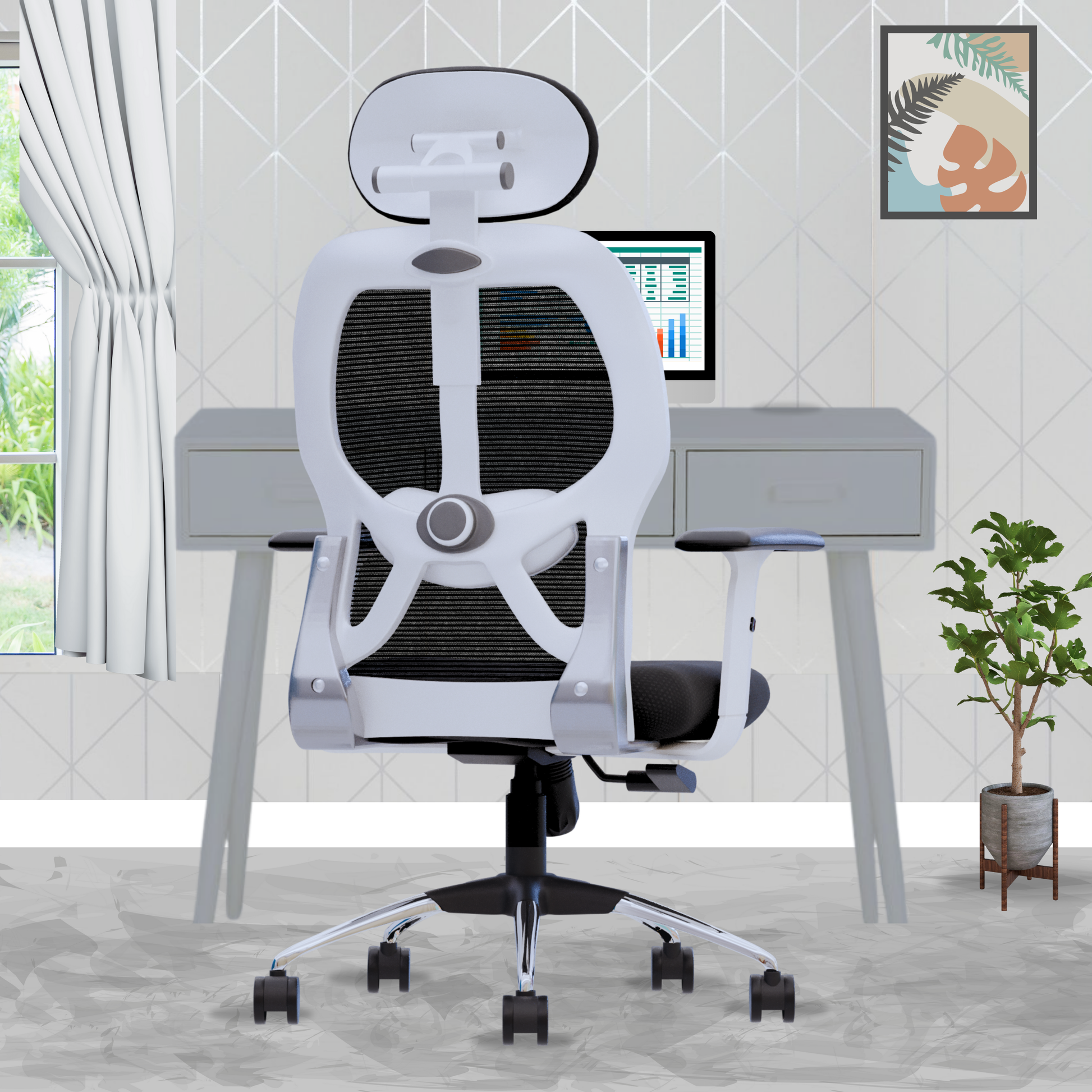 Leo Ergonomically Adjustable Executive High Back Mesh Home & Office Revolving Chair with 3 Years Warranty