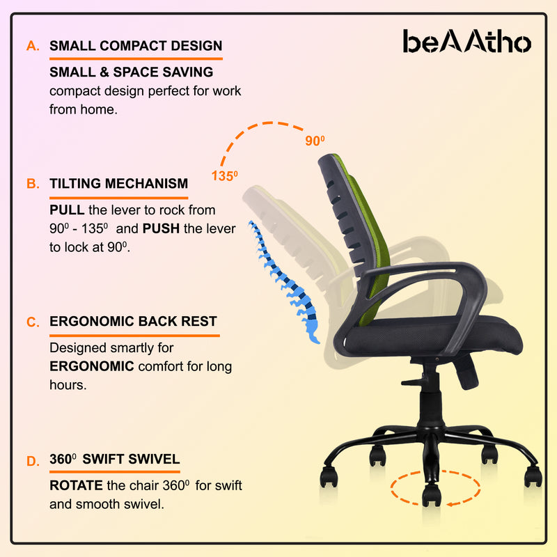 beAAtho® Verona Mid Back | 3-Year Limited Warranty | Sturdy Nylon base Mesh Revolving Office Chair