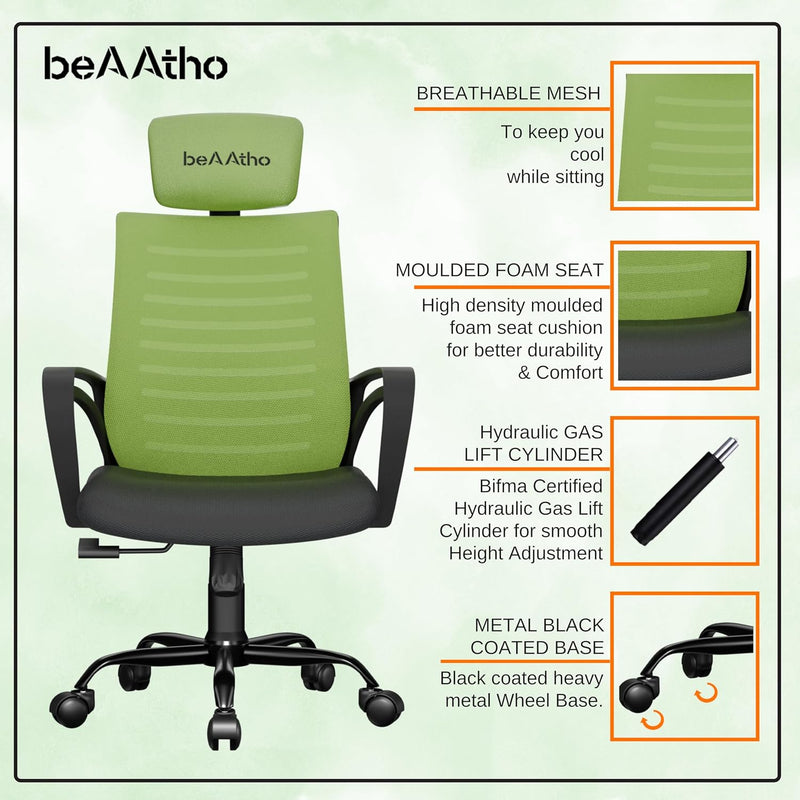 beAAtho® Verona Mid Back | 3-Year Limited Warranty | Sturdy Nylon base Mesh Revolving Office Chair