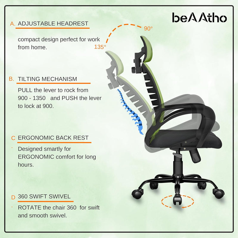 beAAtho® Verona Mid Back | 3-Year Limited Warranty | Sturdy Nylon base Mesh Revolving Office Chair