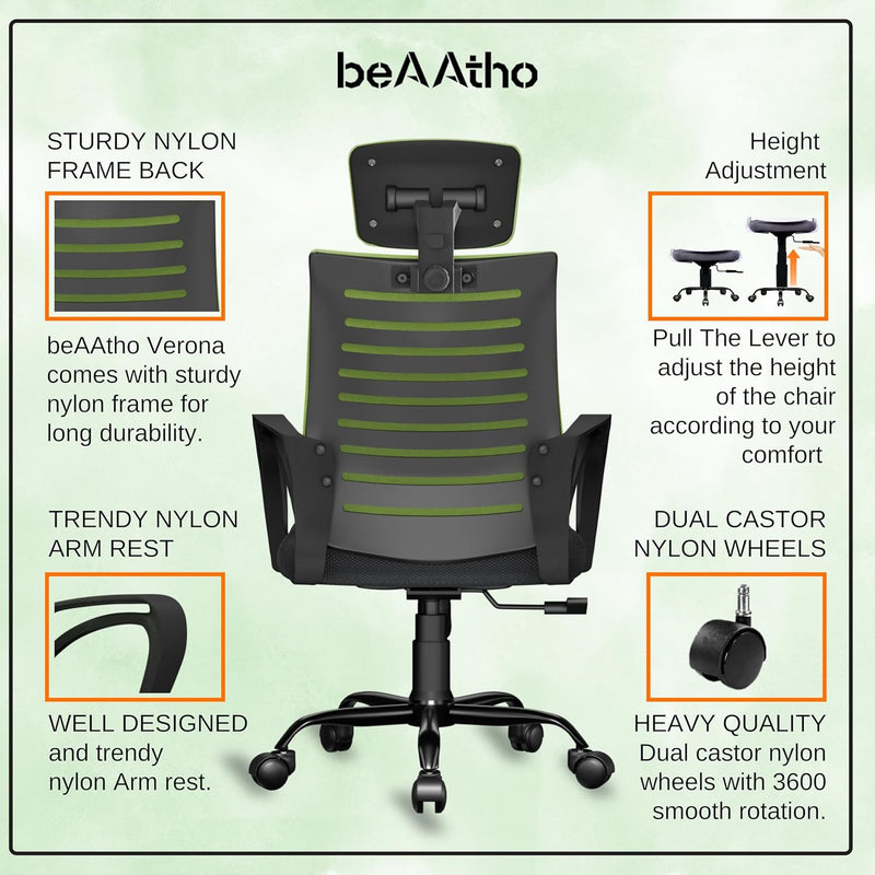 beAAtho® Verona Mid Back | 3-Year Limited Warranty | Sturdy Nylon base Mesh Revolving Office Chair