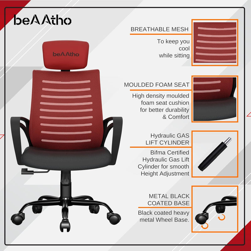 beAAtho® Verona Mid Back | 3-Year Limited Warranty | Sturdy Nylon base Mesh Revolving Office Chair