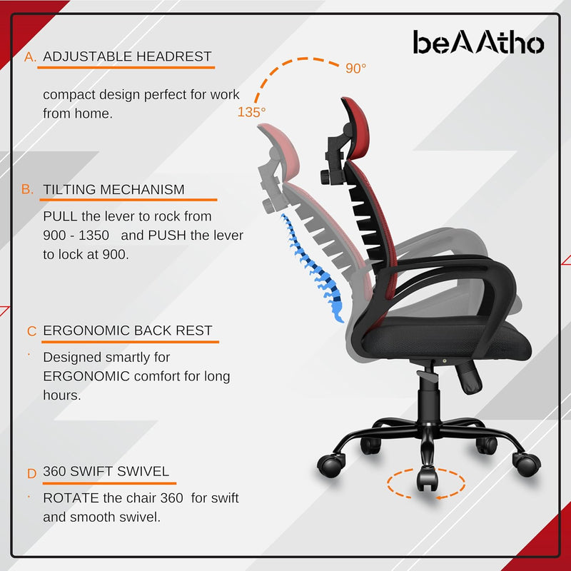 beAAtho® Verona Mid Back | 3-Year Limited Warranty | Sturdy Nylon base Mesh Revolving Office Chair