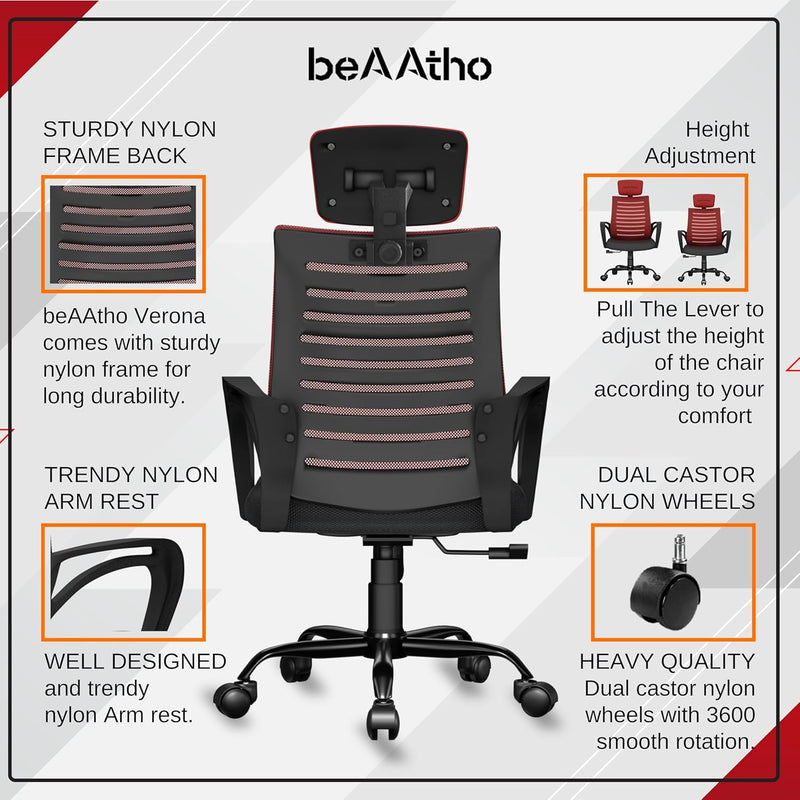 beAAtho® Verona Mid Back | 3-Year Limited Warranty | Sturdy Nylon base Mesh Revolving Office Chair