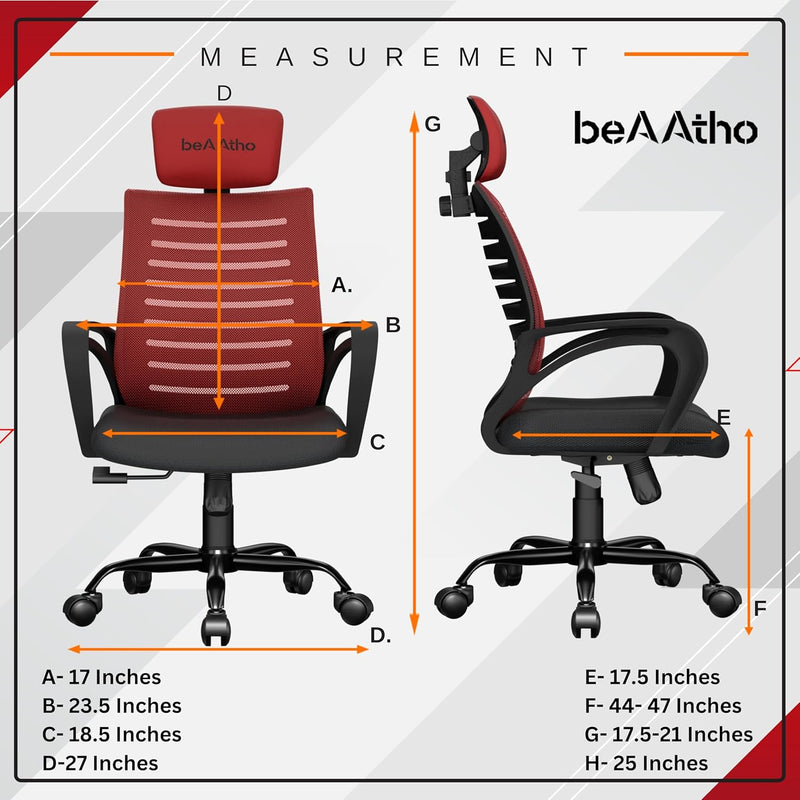 beAAtho® Verona Mid Back | 3-Year Limited Warranty | Sturdy Nylon base Mesh Revolving Office Chair