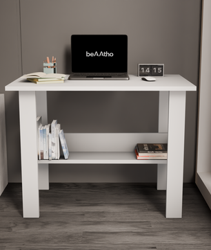 beAAtho Spectrum Desk - Multipurpose Workstation for Home, Office, or Study, Engineered Wood with Large Spacious Top, Open Shelf Storage, Durable & Tested for Strength, Easy to Assemble.(Beige)(DIY)