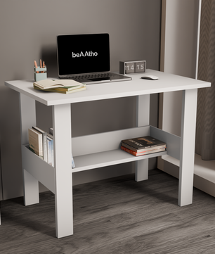beAAtho Spectrum Desk - Multipurpose Workstation for Home, Office, or Study, Engineered Wood with Large Spacious Top, Open Shelf Storage, Durable & Tested for Strength, Easy to Assemble.(Beige)(DIY)