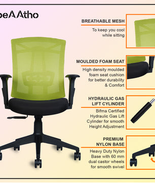 Irish Mesh Mid Back | 3-Year Warranty | Ergonomic Office Chair with Adjustable 3D Arms, 2D Lumbar Support & Coat Hanger
